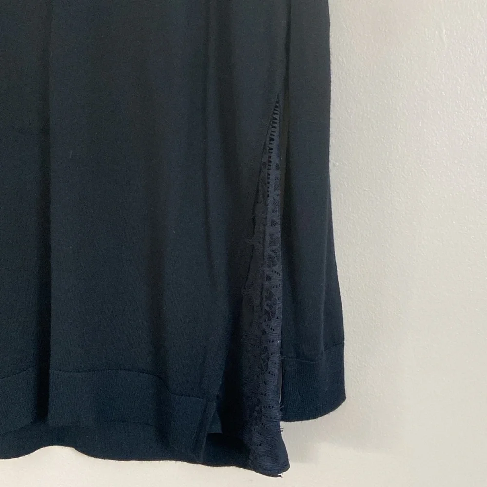 Sandro Paris -Black Merino Wool Knit Sweater with Lace Hem Inserts